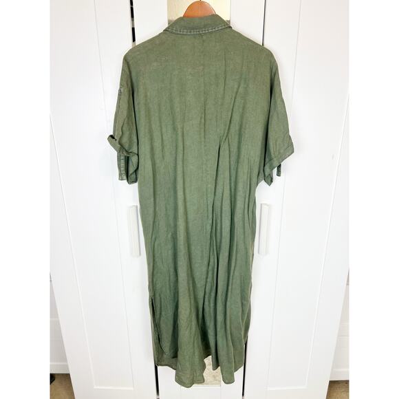 Zara NWT Sage Green Lovina Linen Short Sleeve Button‎ Front Midi Dress Size XXL - Picture 4 of 16